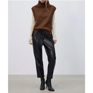 Zara black faux leather baggy trousers drawstring tapered leg fall chic